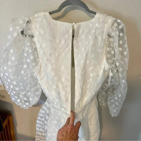 New NWT Lovers + Friends ALIZE MINI DRESS White Dot Bow sz XS $238 puff sleeve - Picture 10 of 10